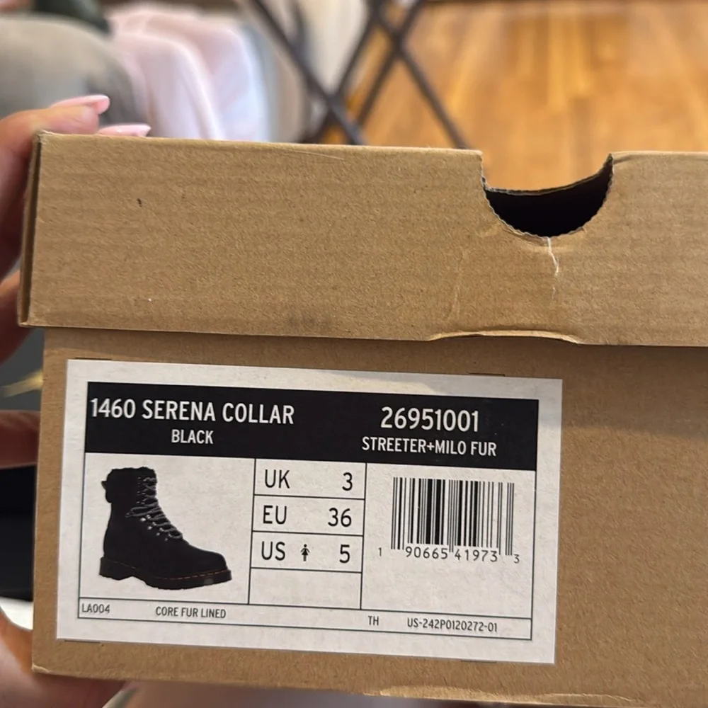 Dr. Martens Black Women's Fur-Lined Combat Boots - Picture 3 of 6